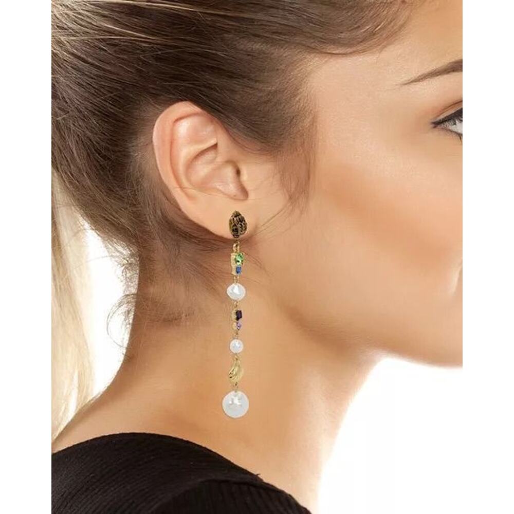 Kurt Geiger Pearl & Rhinestone Signature Eagle Shell Linear Earrings NWT - Picture 2 of 7